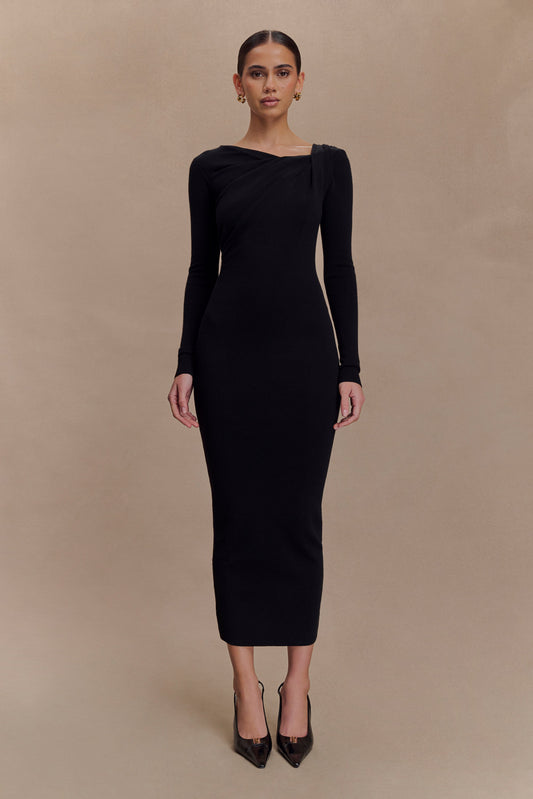 Robe mi-longue en jersey torsadé et drapé Culver - Noir
