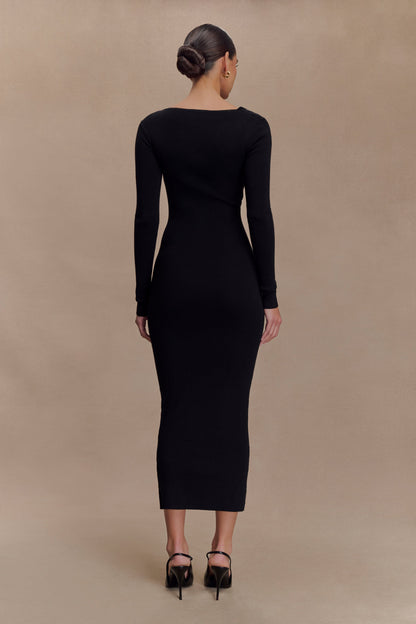 Robe mi-longue en jersey torsadé et drapé Culver - Noir