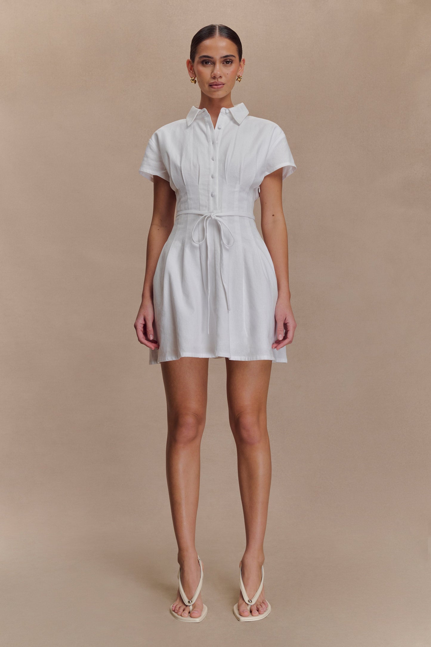 Mini-robe en lin à boutons Aysha - Blanc