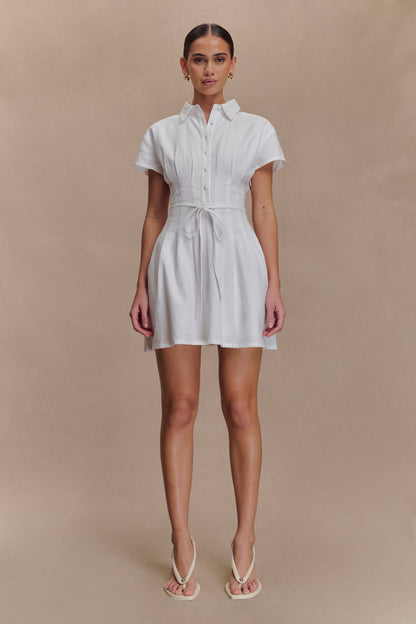 Mini-robe en lin à boutons Aysha - Blanc
