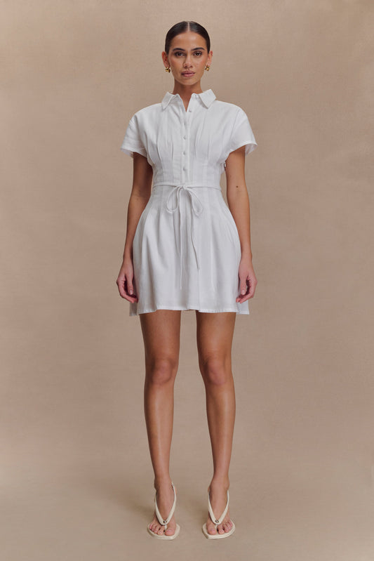 Mini-robe en lin à boutons Aysha - Blanc