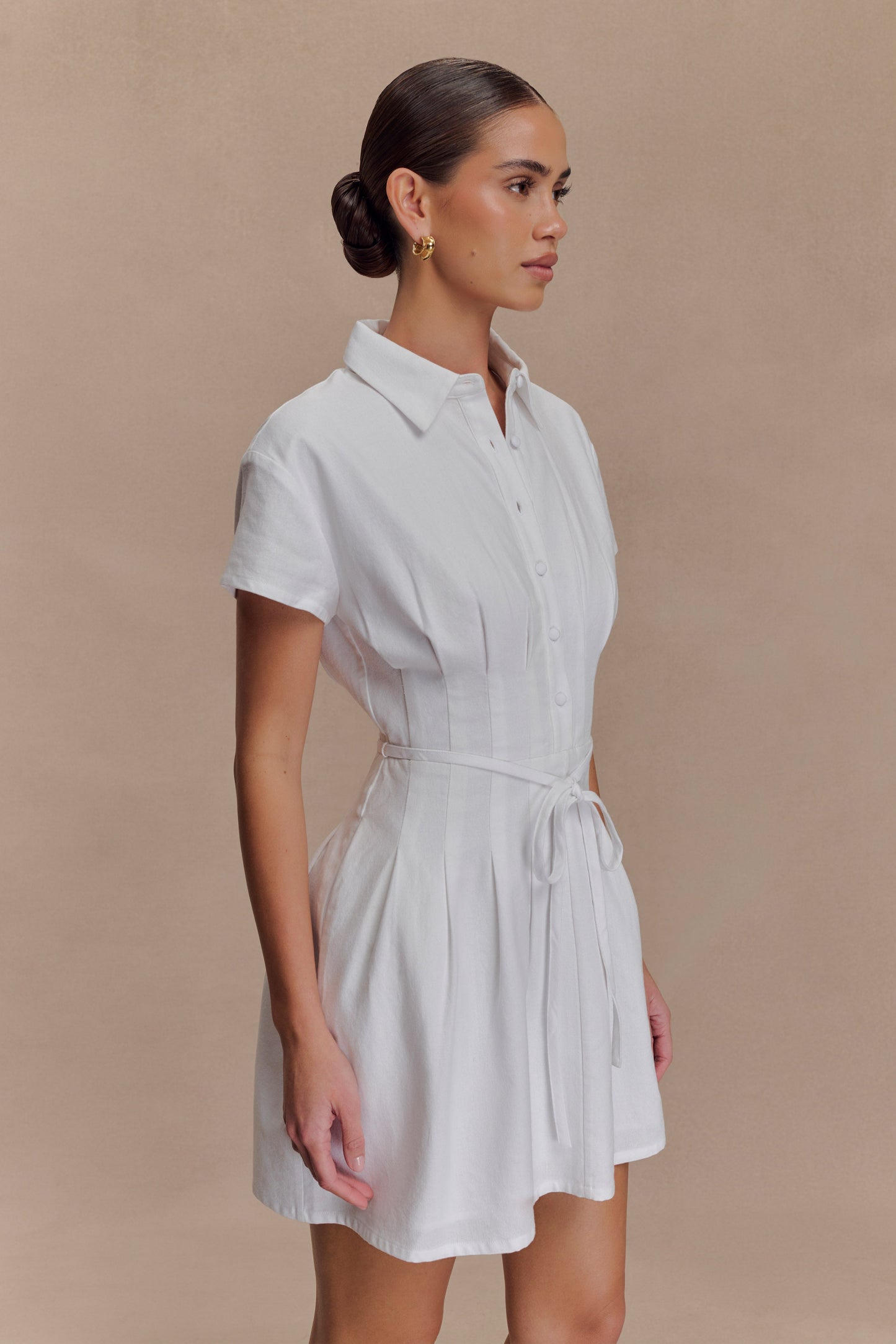 Mini-robe en lin à boutons Aysha - Blanc