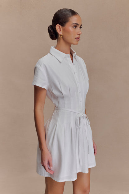 Mini-robe en lin à boutons Aysha - Blanc