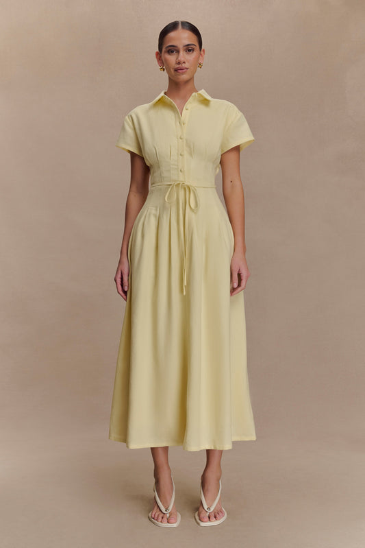 Robe midi en lin à boutons Aysha - Citron