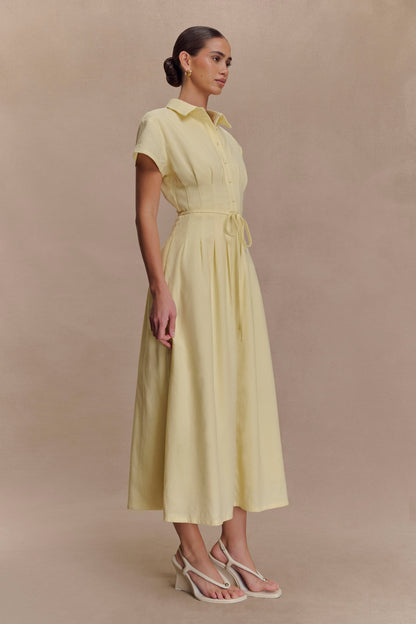 Robe midi en lin à boutons Aysha - Citron