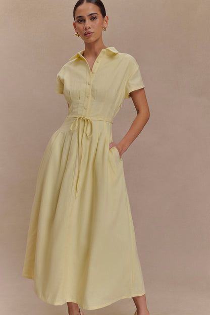 Robe midi en lin à boutons Aysha - Citron