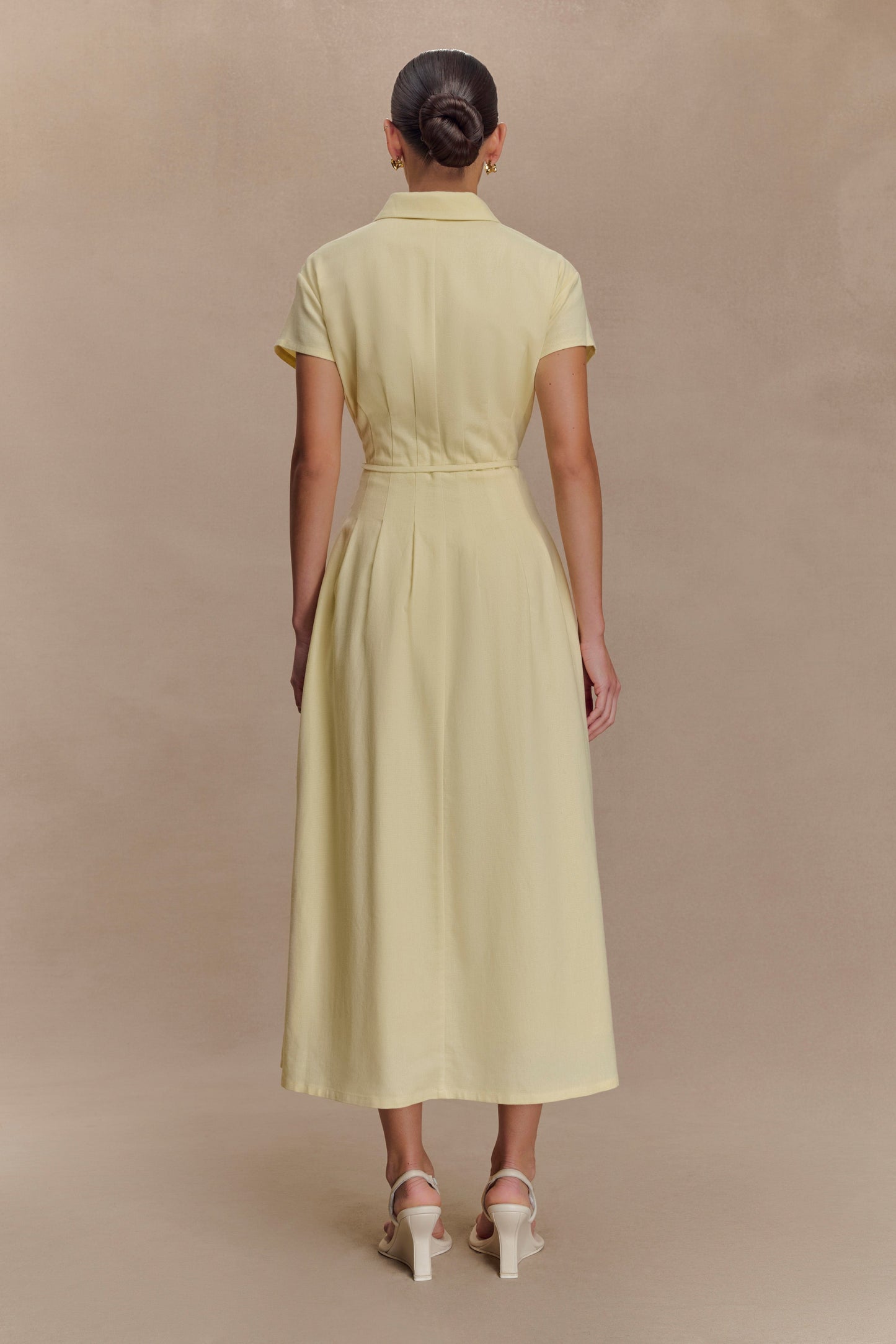 Robe midi en lin à boutons Aysha - Citron