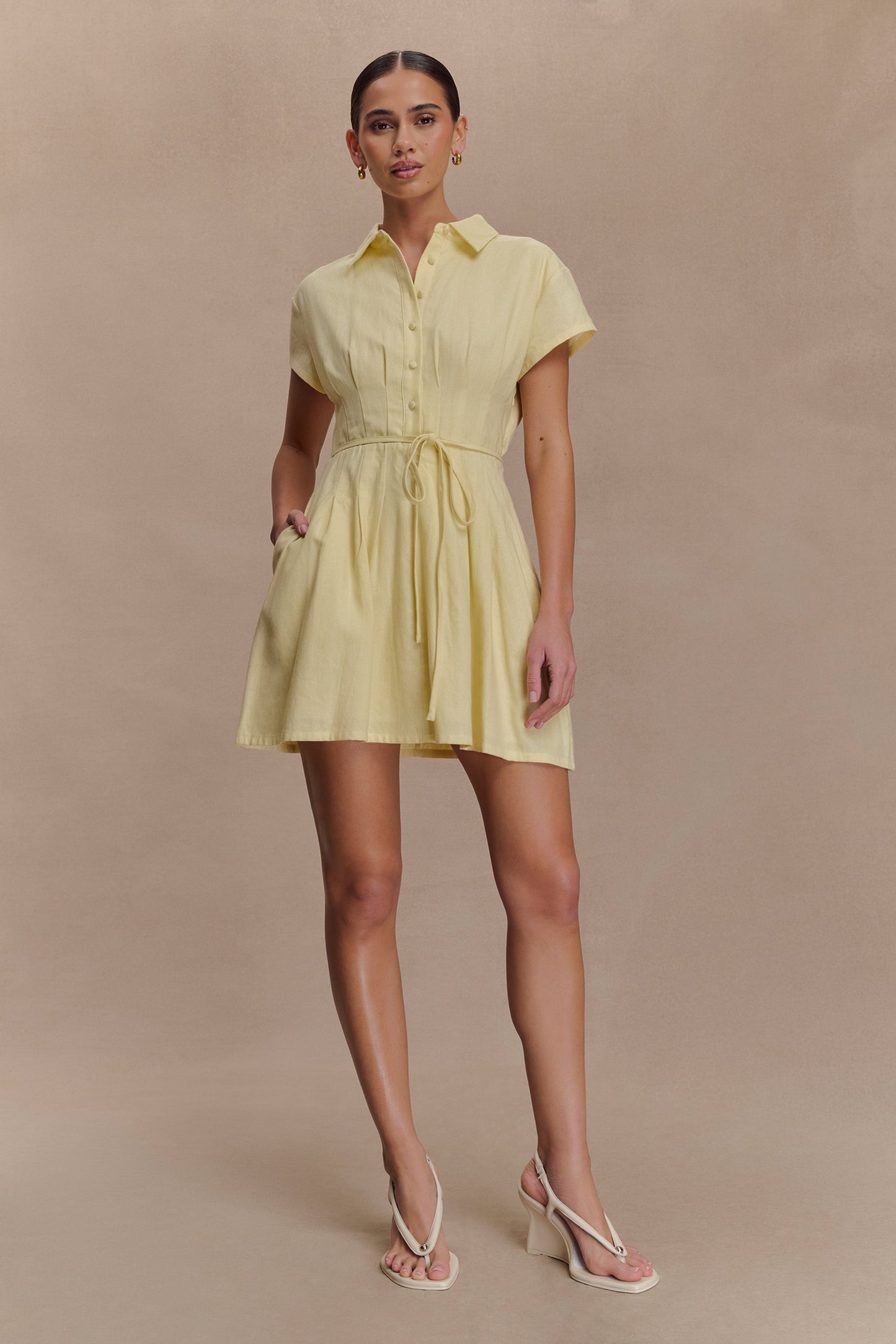 Mini-robe en lin à boutons Aysha - Citron