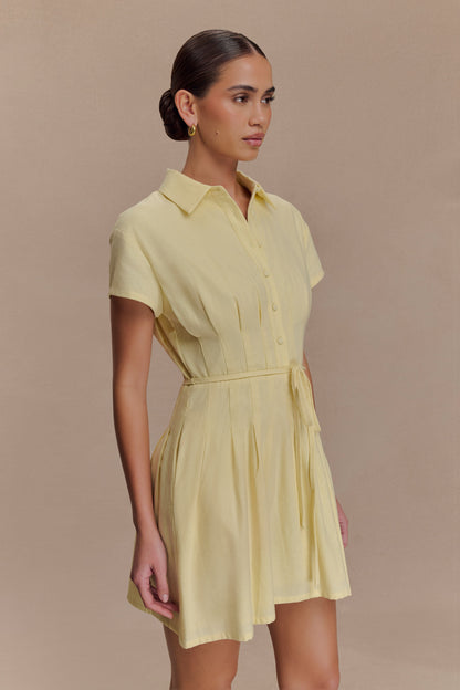 Mini-robe en lin à boutons Aysha - Citron