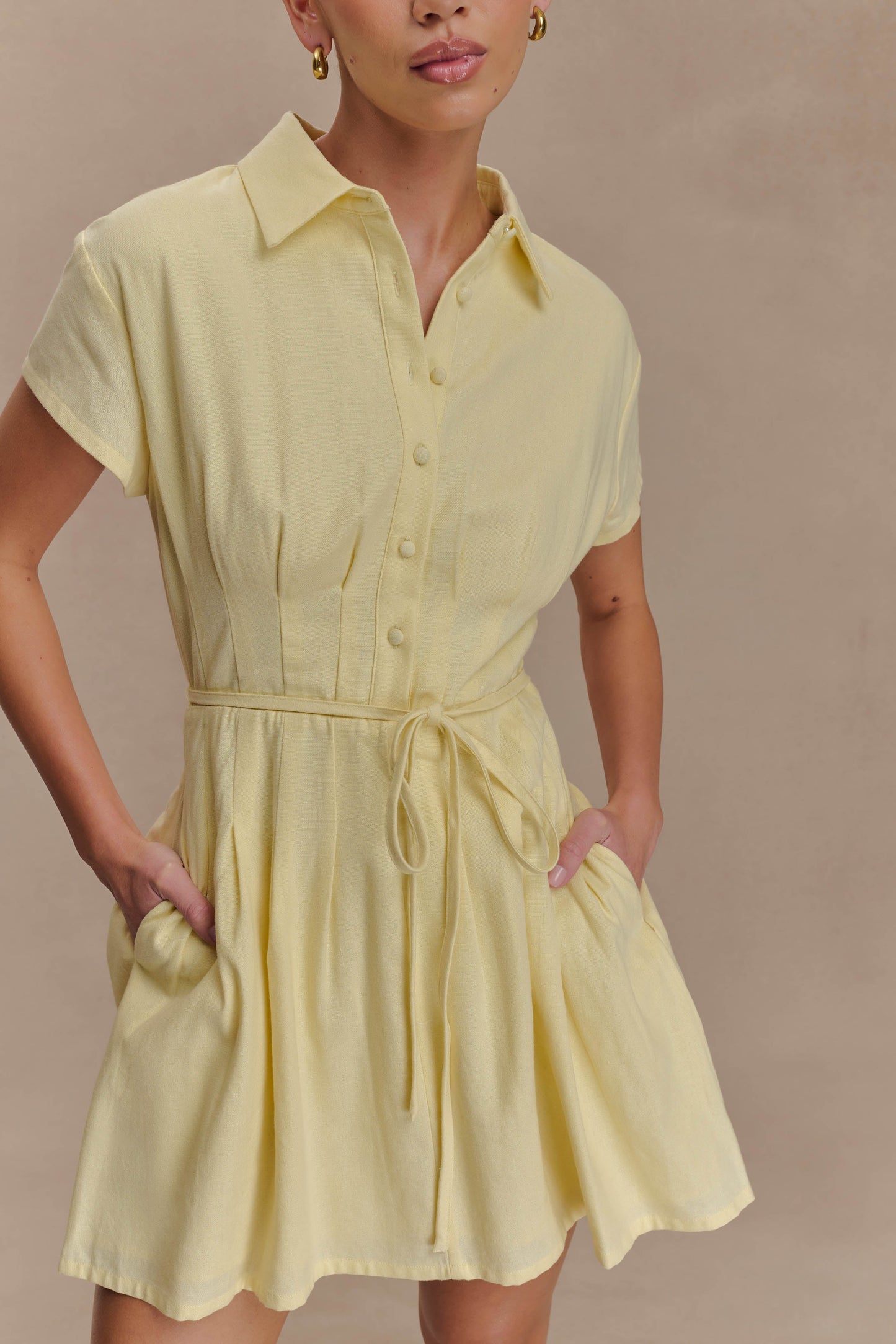 Mini-robe en lin à boutons Aysha - Citron