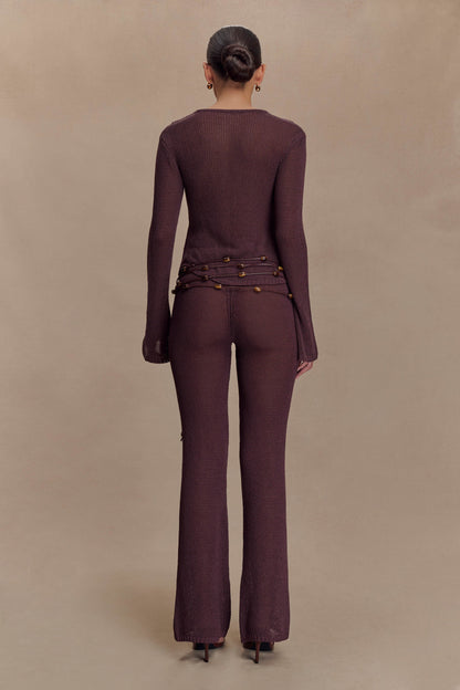 Ceinture Enid en simili cuir avec perles - Chocolat