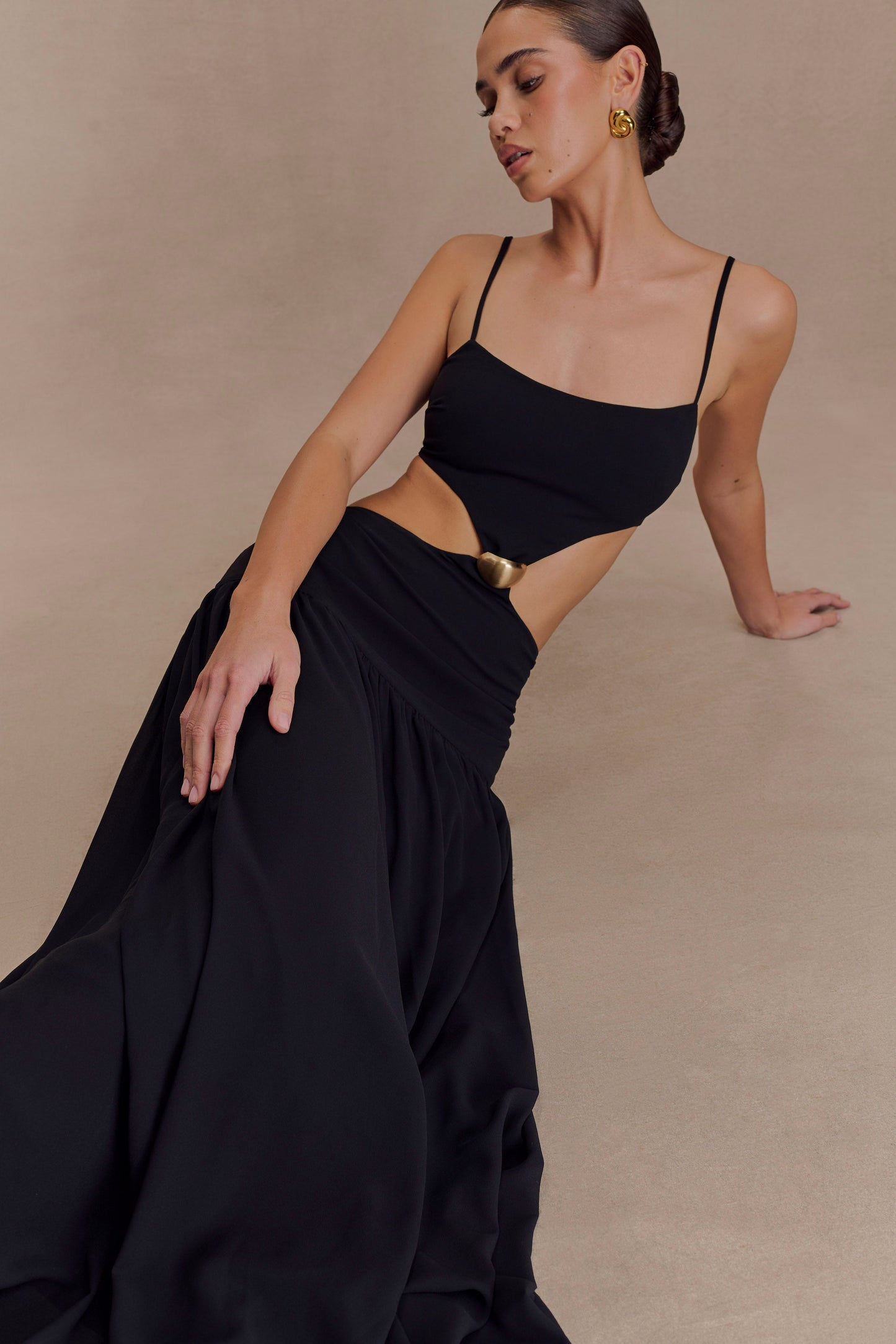 Robe midi en mousseline de soie Georgina - Noir