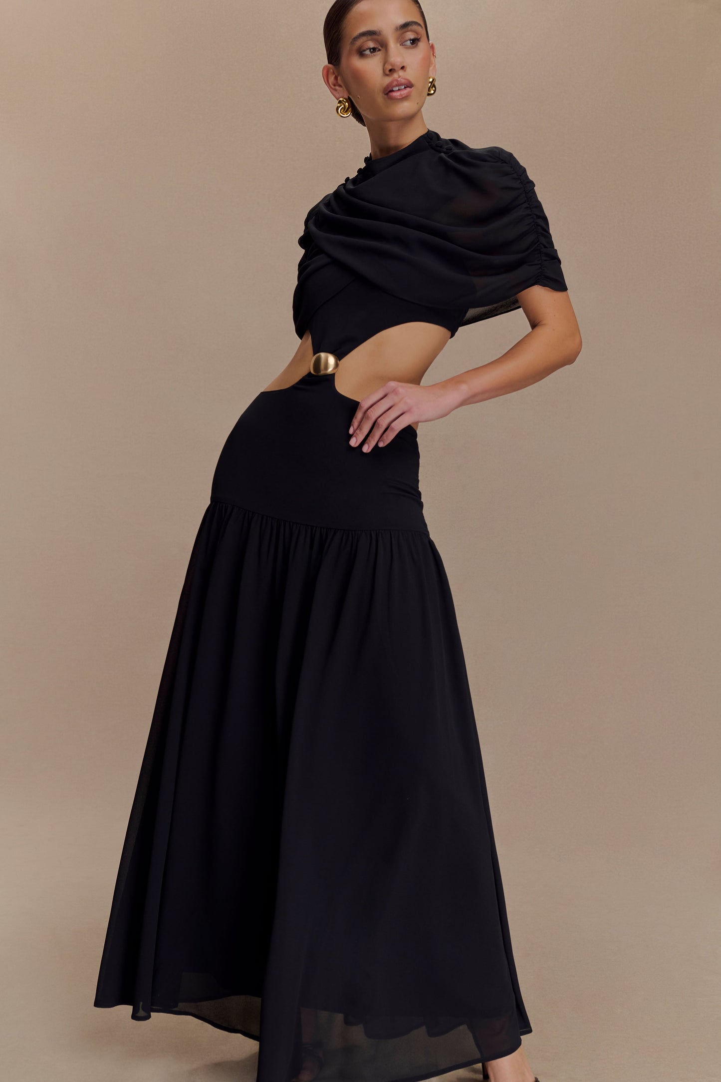 Robe midi en mousseline de soie Georgina - Noir