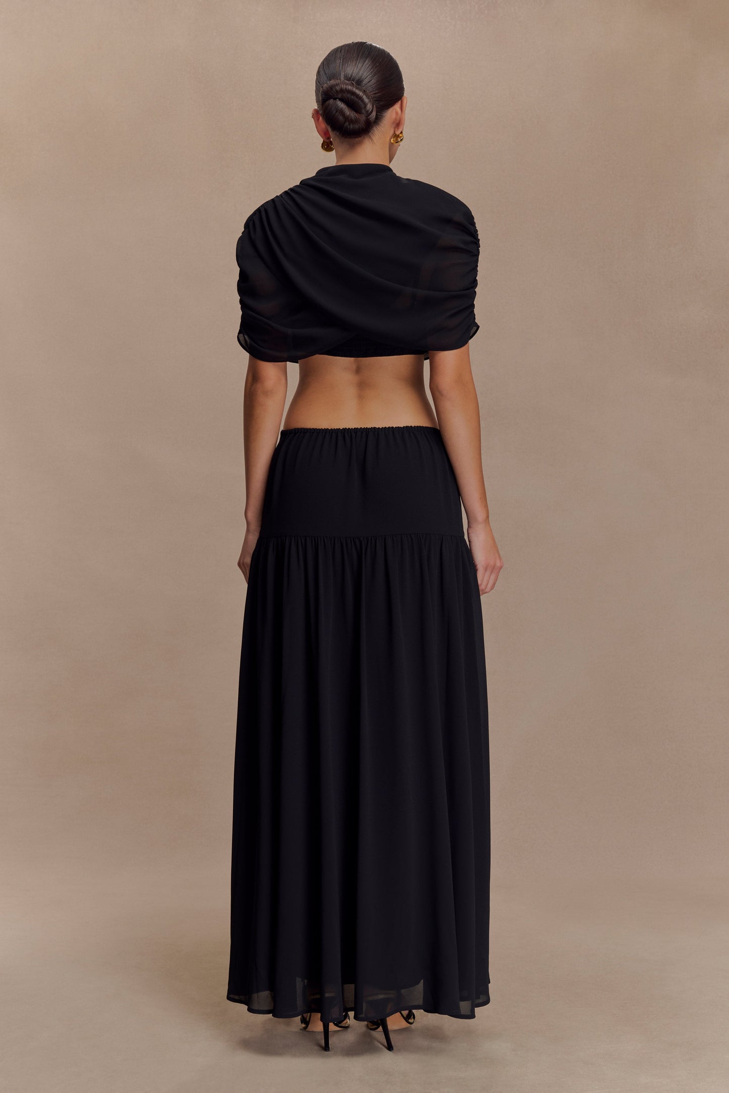 Robe midi en mousseline de soie Georgina - Noir