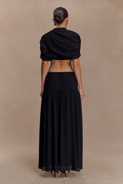 Robe midi en mousseline de soie Georgina - Noir