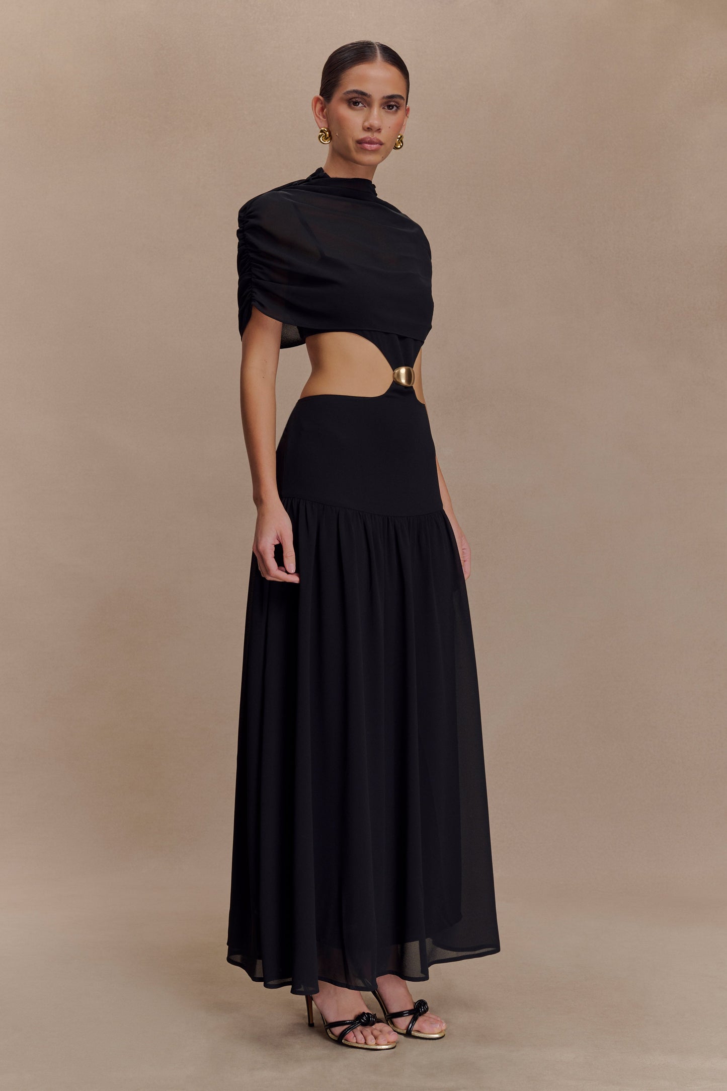 Robe midi en mousseline de soie Georgina - Noir