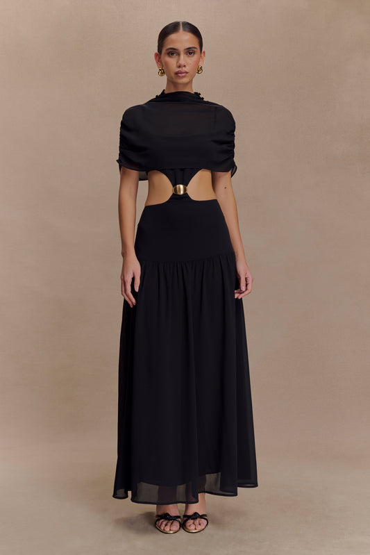 Robe midi en mousseline de soie Georgina - Noir