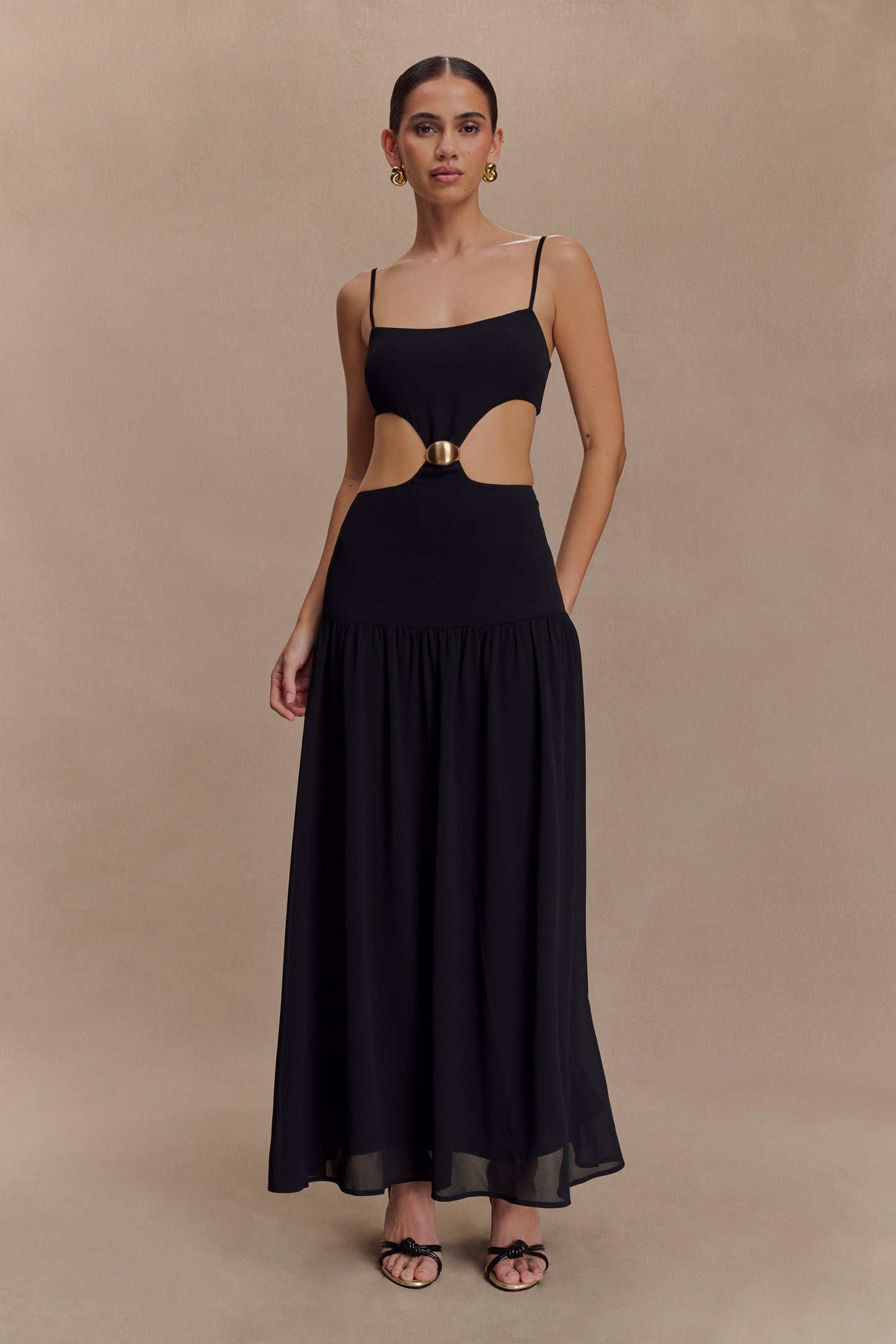 Robe midi en mousseline de soie Georgina - Noir