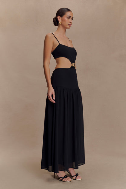 Robe midi en mousseline de soie Georgina - Noir