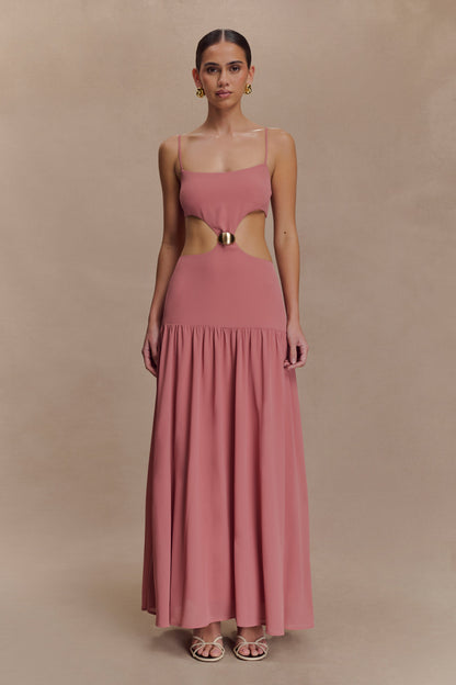 Robe midi en mousseline de soie Georgina - Rose brûlé