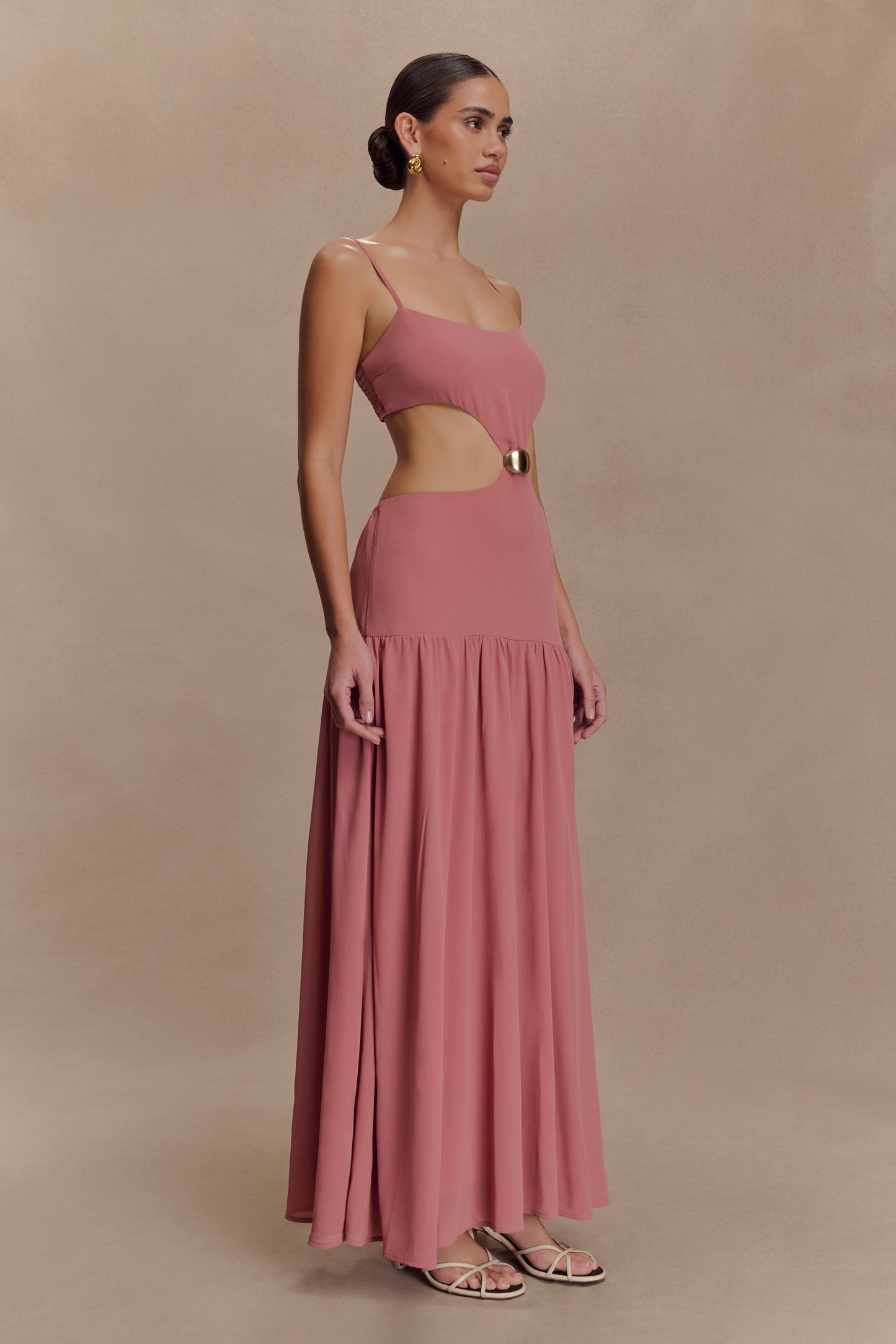 Robe midi en mousseline de soie Georgina - Rose brûlé
