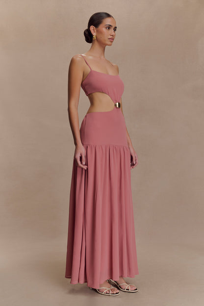 Robe midi en mousseline de soie Georgina - Rose brûlé