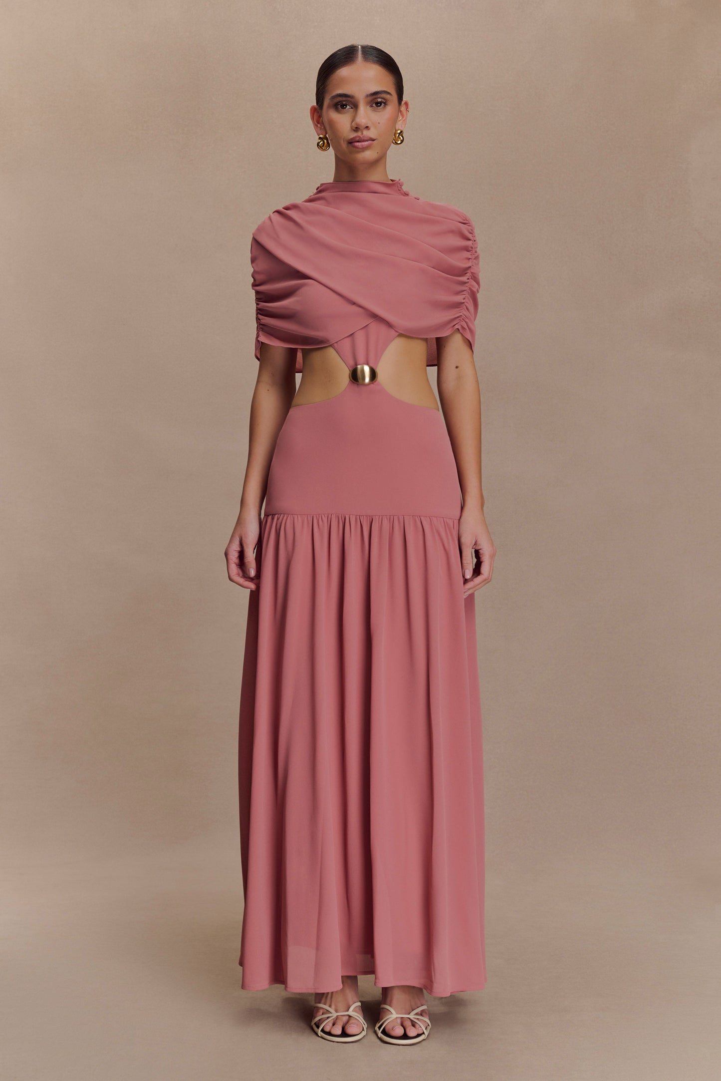 Robe midi en mousseline de soie Georgina - Rose brûlé