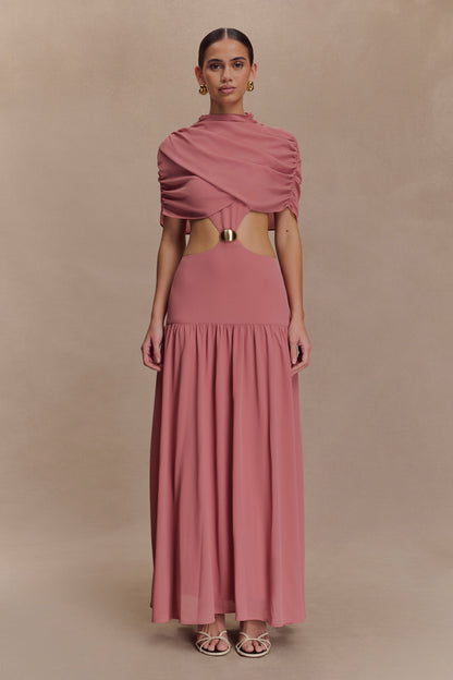 Robe midi en mousseline de soie Georgina - Rose brûlé