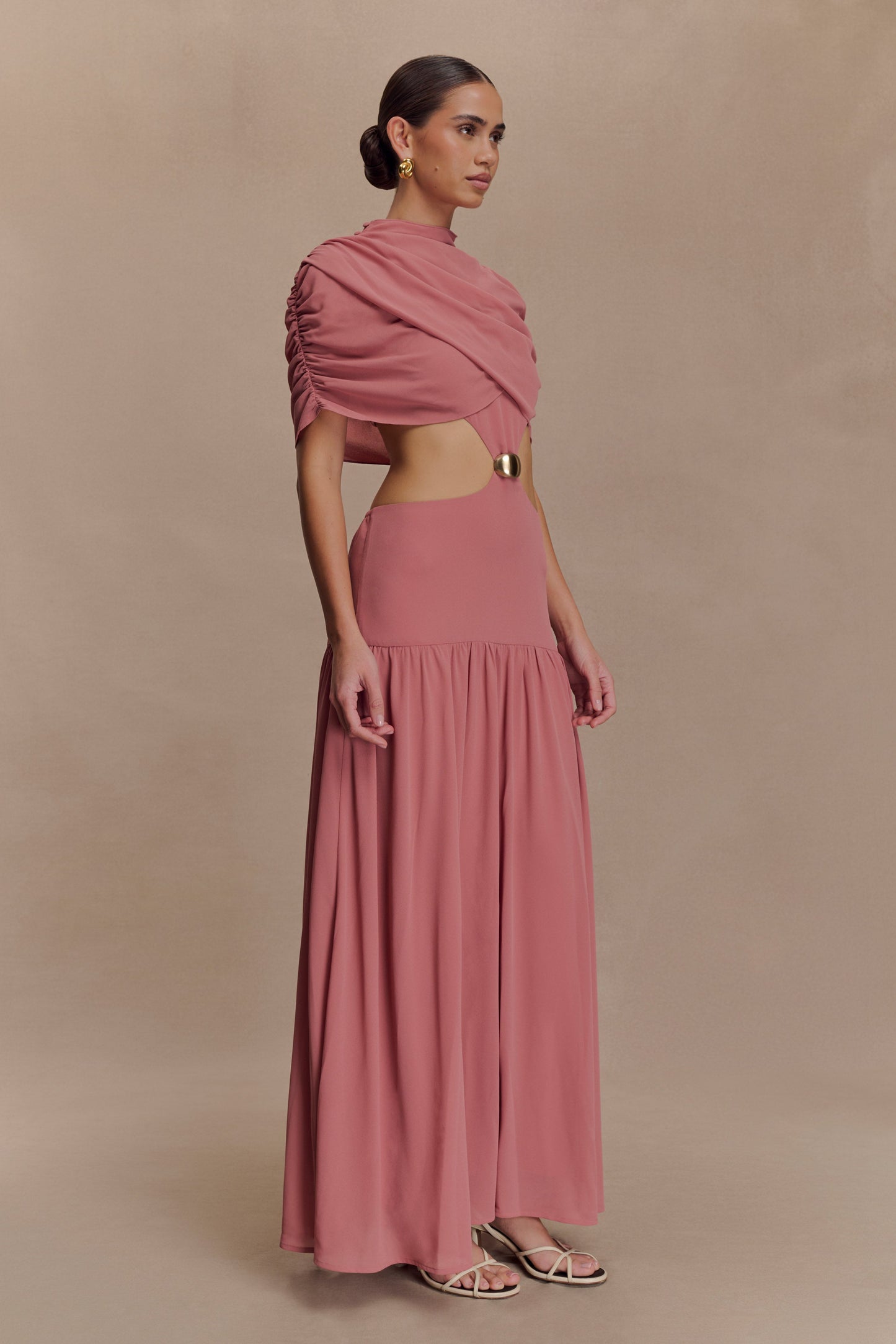 Robe midi en mousseline de soie Georgina - Rose brûlé