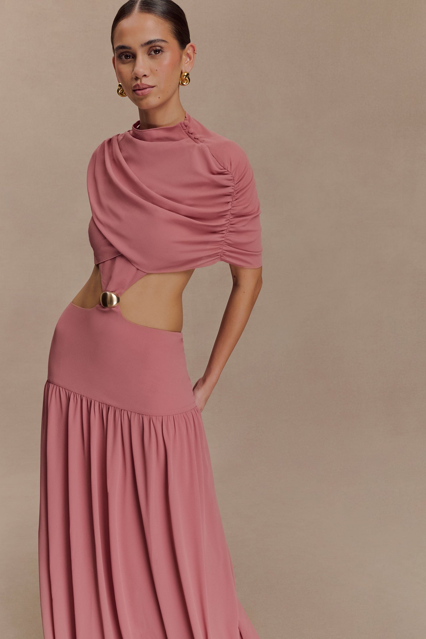 Robe midi en mousseline de soie Georgina - Rose brûlé