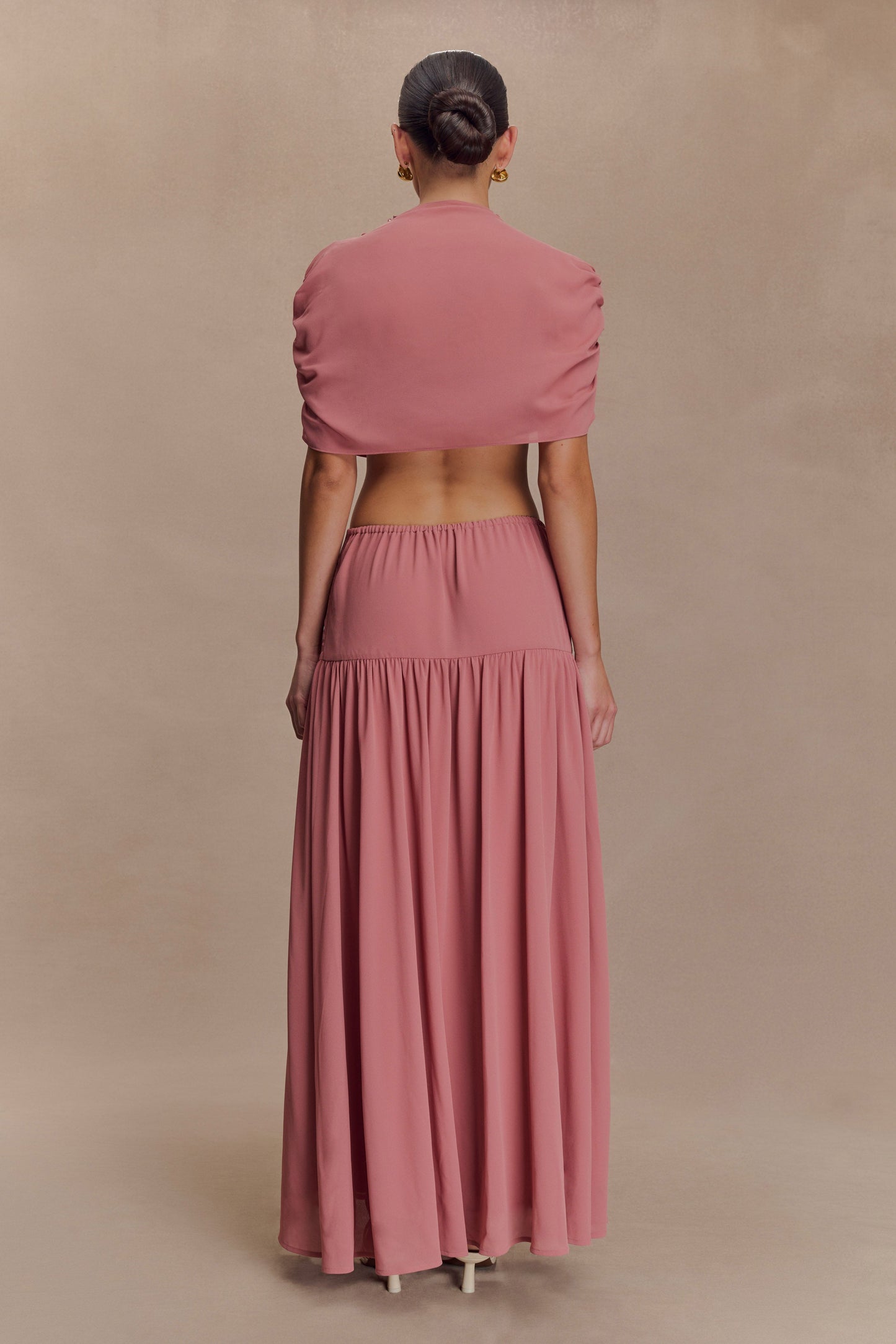 Robe midi en mousseline de soie Georgina - Rose brûlé