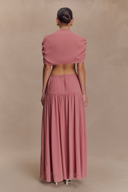 Robe midi en mousseline de soie Georgina - Rose brûlé
