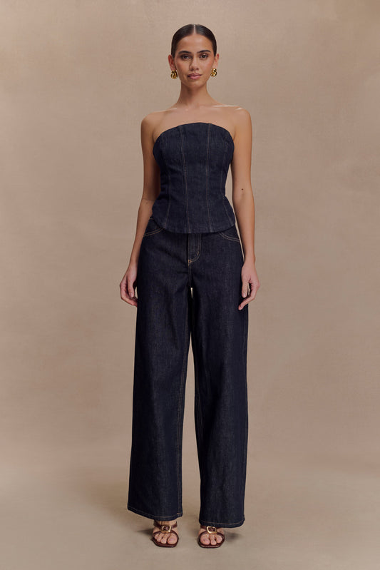 Corset en jean sans bretelles Monte - Bleu indigo délavé