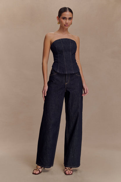 Corset en jean sans bretelles Monte - Bleu indigo délavé