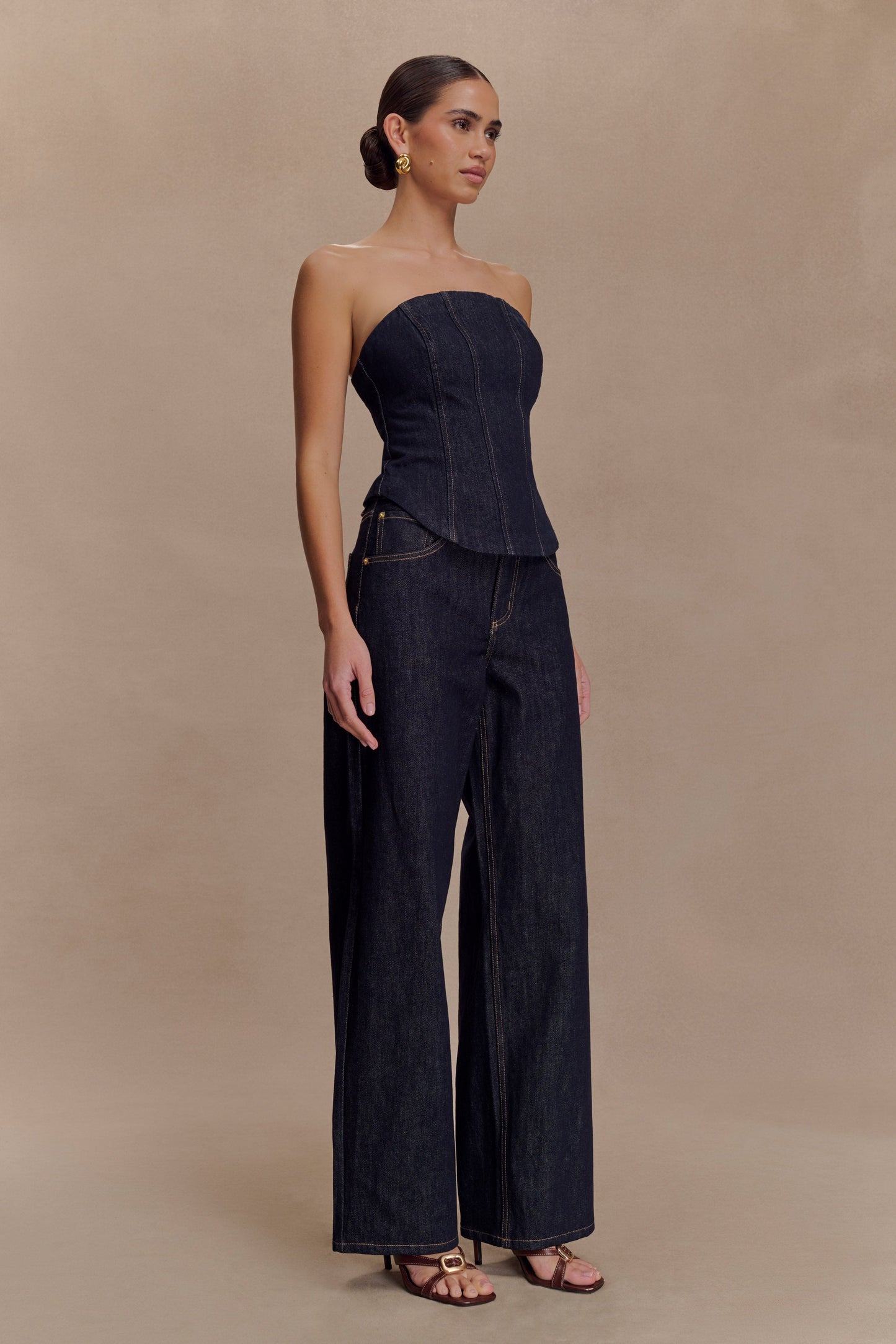 Corset en jean sans bretelles Monte - Bleu indigo délavé