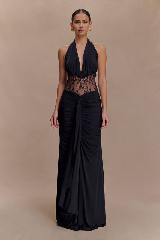 Robe Maxi Bonnie en Mousseline et Dentelle - Noir