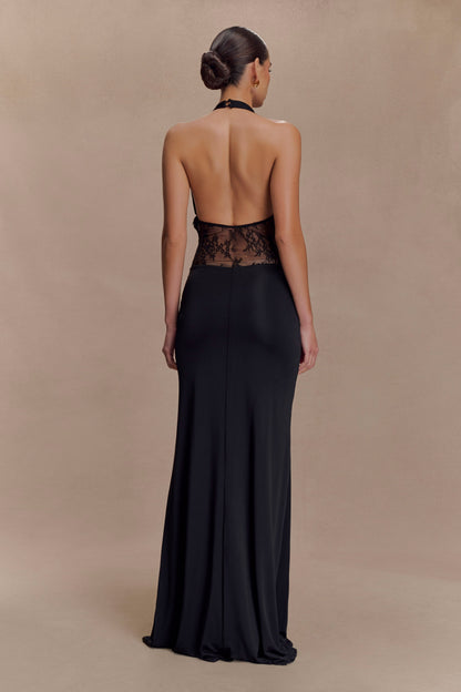 Robe Maxi Bonnie en Mousseline et Dentelle - Noir