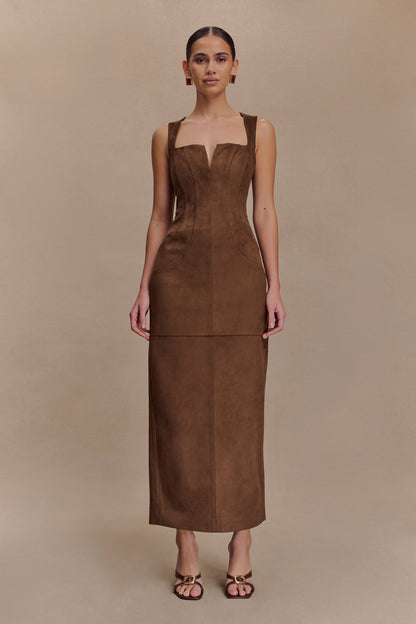 Robe Maxi en Faux Suédine Liam - Chocolat Noir
