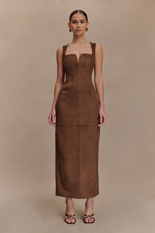 Robe Maxi en Faux Suédine Liam - Chocolat Noir