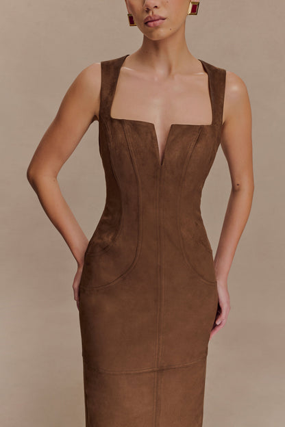 Robe Maxi en Faux Suédine Liam - Chocolat Noir
