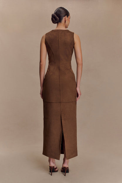 Robe Maxi en Faux Suédine Liam - Chocolat Noir