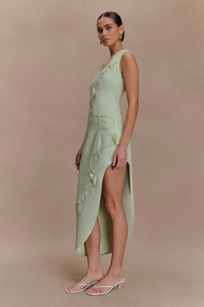 Robe midi brodée Virginia en tissu de costume - SAGE