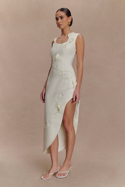 Robe midi brodée Virginia en tailleur - Blanc