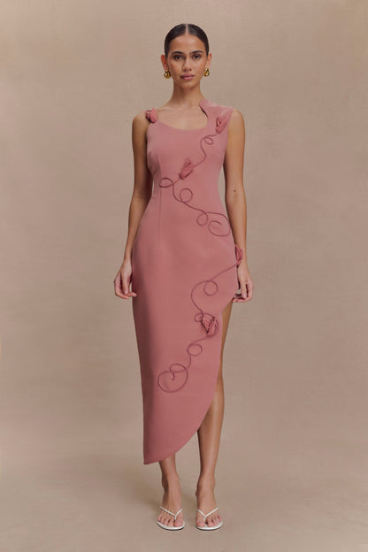 Robe midi brodée Virginia en tissu de costume - Rose brûlé