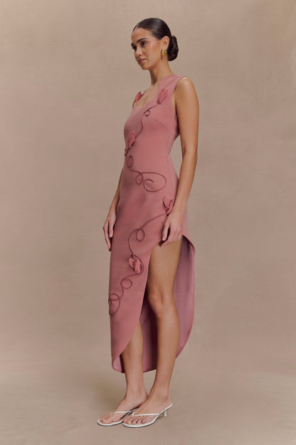 Robe midi brodée Virginia en tissu de costume - Rose brûlé