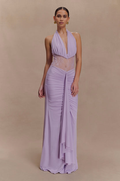 Bonnie Robe Maxi en Mousseline et Dentelle - Lilas