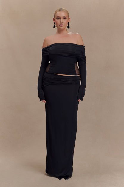 Jupe Maxi en Mousseline et Maille Judy - Noire