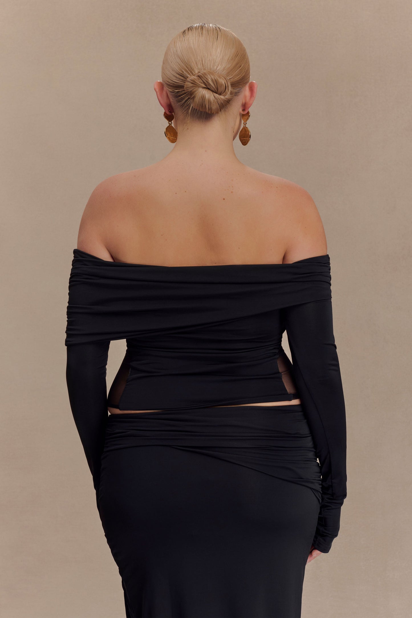 Top épaules dénudées en jersey et en tulle - Noir