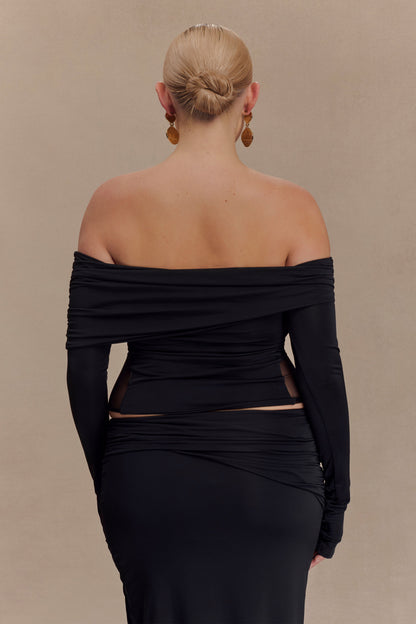 Top épaules dénudées en jersey et en tulle - Noir