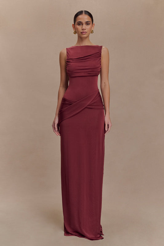 Robe Maxi Henley Slinky à drapé - Vin rouge
